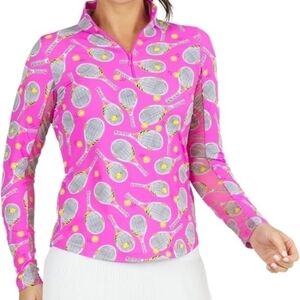 Ibkul 1/4 Zip Pullover Sweatshirt Size XS NWT Hot Pink Graphic Print Tennis